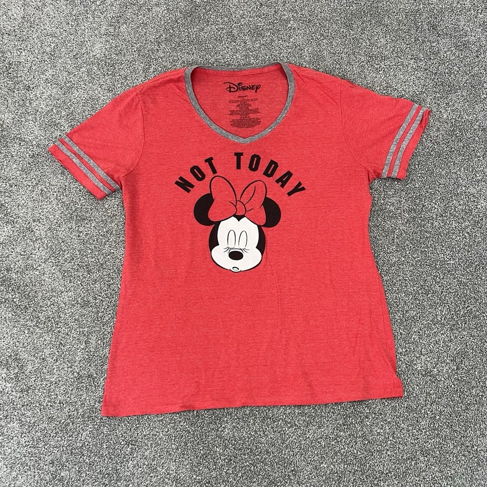 Disney Minnie Mouse Women’s 1X Pink Graphic V-Neck T Shirt Not Today